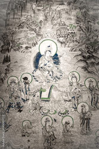 Ancient immortal murals in the Dunhuang Caves of China.