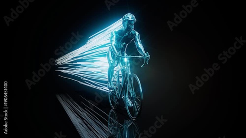 Conceptual 3D animation of a cyclist motion design with trails