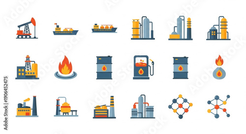 Collection of Industrial Oil and Gas Icons and Symbols.