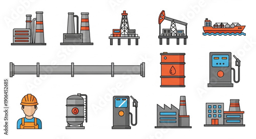 Collection of industrial oil and gas industry icons.