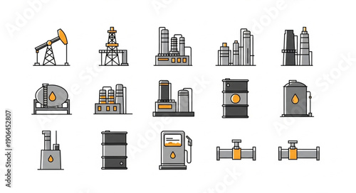 Collection of industrial oil and gas industry icons.