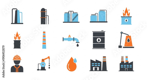 Collection of industrial oil and gas industry icons.