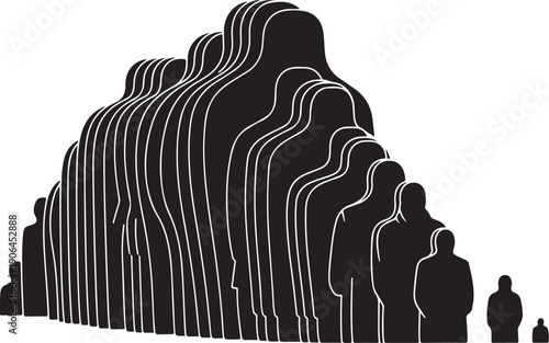 Silhouettes of people standing in a crowd formation slowly