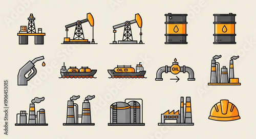 Collection of industrial oil and gas industry icons.