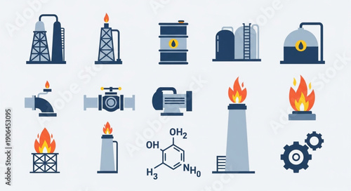 Collection of industrial oil and gas industry icons.