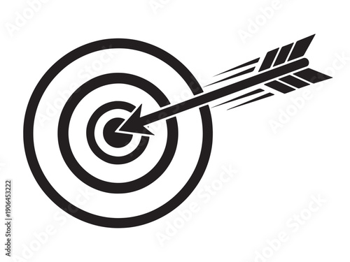 An arrow precisely hitting the center of a circular target.
