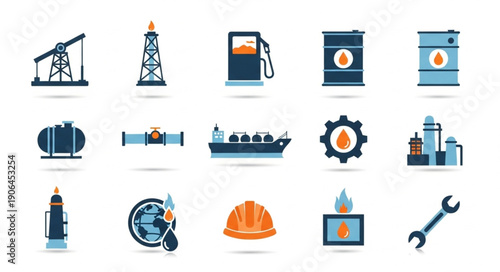 Collection of industrial oil and gas industry icons.