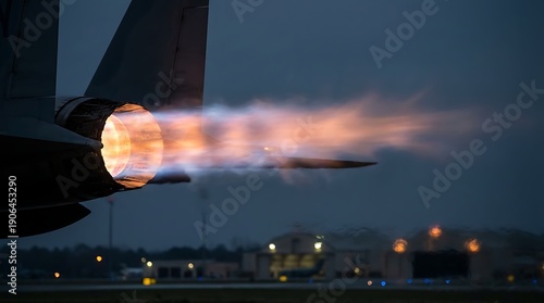 A rear-view photograph of a realistic aircraft jet engine afterburner, showing authentic combustion patterns and thermal distortion.