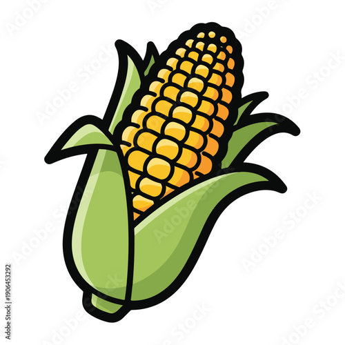 A cartoonish ear of corn