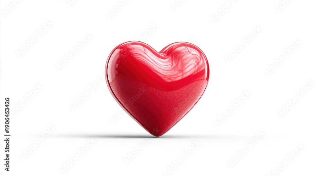 Obraz premium Shiny red heart symbol on a clean white background with subtle shadow