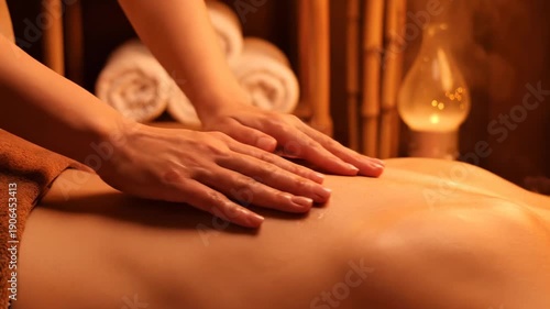 Wallpaper Mural Close-up of a relaxing deep tissue massage on a man's back in a warm, dimly lit spa. Torontodigital.ca