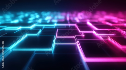 Abstract digital grid with glowing neon lines in blue and pink hues