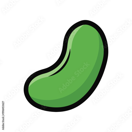 A cartoonish green bean with a black outline