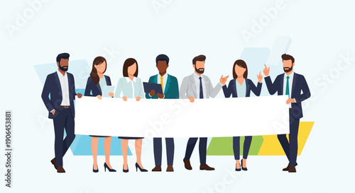 Diverse team of professionals holding a blank banner for your message