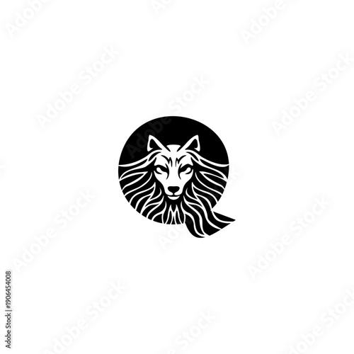 Mystic Wolf Head Letter Q log...