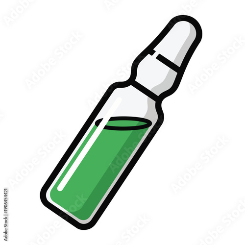 A cartoonish green liquid-filled glass vial