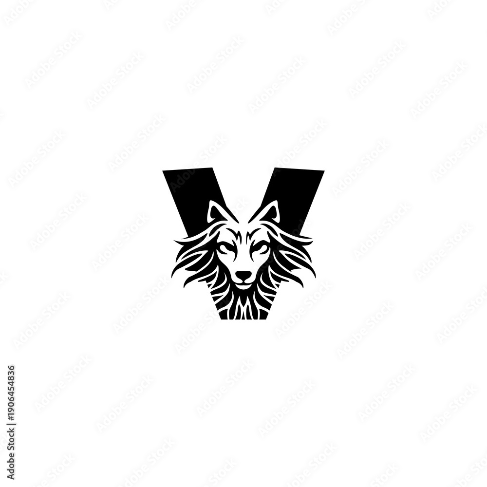 Fototapeta premium Mystic Wolf Head Letter V log...