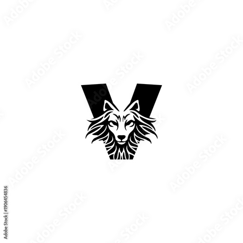 Mystic Wolf Head Letter V log...