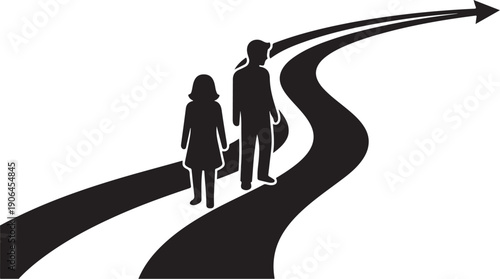 Couple standing on diverging road paths together ahead