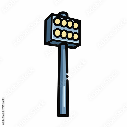 A cartoon-style illustration of a blue floodlight