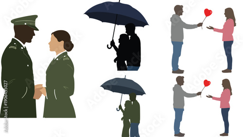 A romantic couple in love with heart and umbrella illustrations