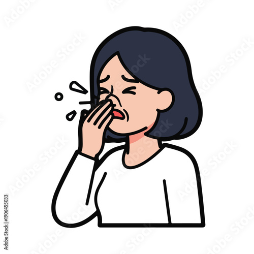 A cartoon woman covering her mouth