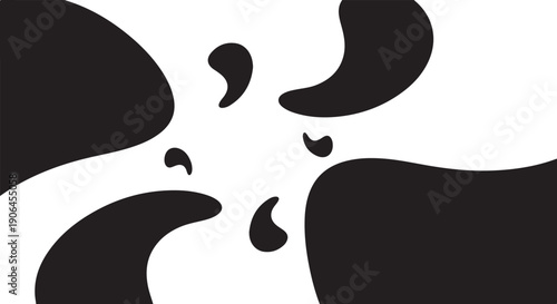 Abstract Black and White Art with Curved Shapes Design