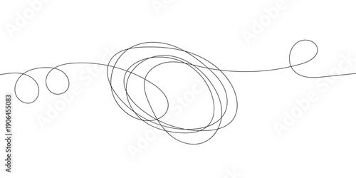 Hand drawn continuous one line art on isolated white background. Vector doodle circle outline 