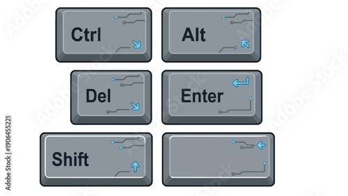 A computer keyboard with Ctrl, Alt, Del, Enter and Shift keys
