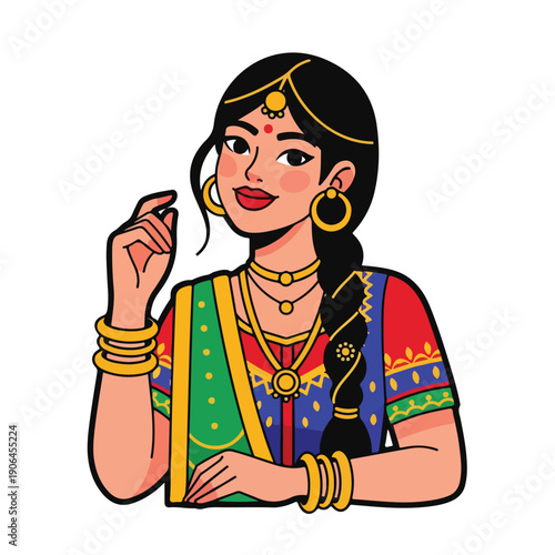 A cartoon woman in traditional Indian attire