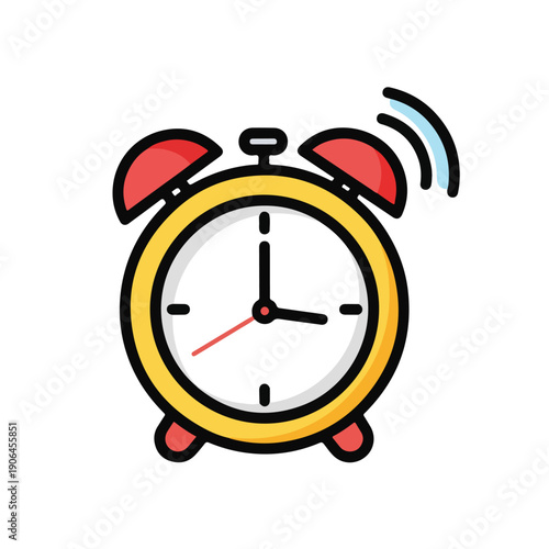A cartoon-style illustration of an alarm clock ringing