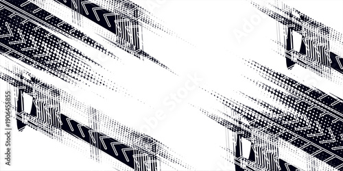 Auto tire tread grunge element. Car and motorcycle tire pattern, wheel tyre tread track. Black tyre print.