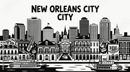 new orleans city skyline urban architecture downtown landmark travel tourism america usa landscape metropolitan business culture modern famous district with french quarter river music