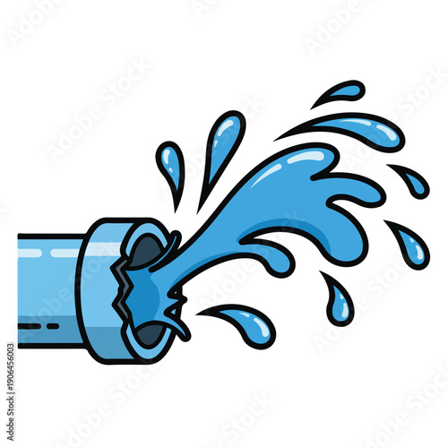 A cartoon-style illustration of a pipe with water splashing