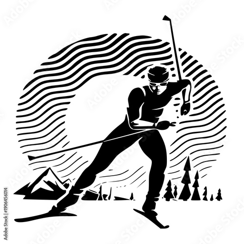 Vector illustration of a ski , silhouette of a ski 