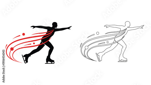 A figure skater in motion with dynamic lines and colors on ice