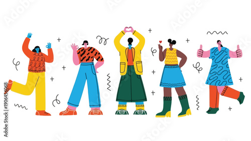 People illustration vector dancing happy on transparent background
