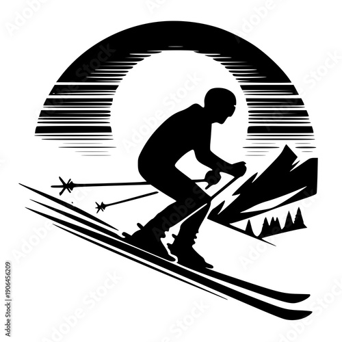 Vector illustration of a ski , silhouette of a ski 
