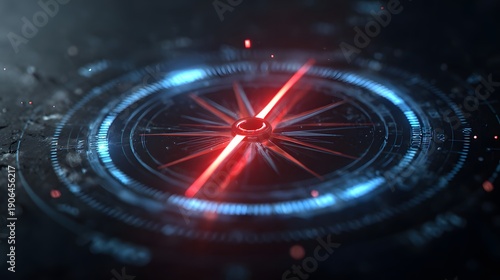 Wallpaper Mural Futuristic Compass Navigating Digital Space with Glowing Red and Blue Elements. Torontodigital.ca