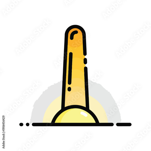A cartoonish yellow thermometer standing on ground