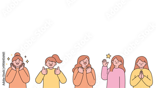 Diverse women express joy and positive emotions through gestures and smiles