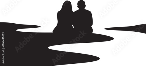 Silhouette of a loving couple sitting together outdoors peacefully