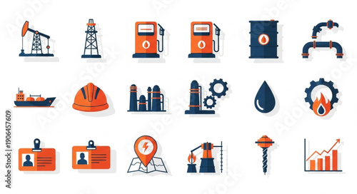 Collection of industry and energy related icons and symbols.