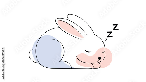 Cute white rabbit sleeping peacefully with zzz symbols representing rest, relaxation, and calm animal character illustration.