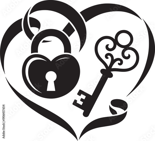 Heart Lock and Key with Decorative Ribbon
