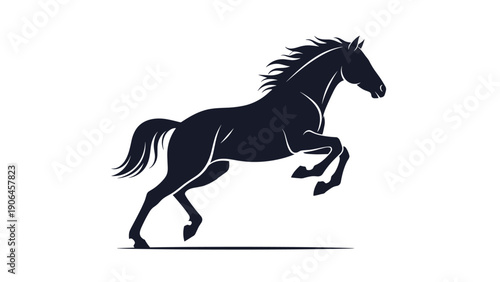 Silhouette of a black horse galloping with its mane flying illustrates power, speed, freedom, and natural grace in motion.