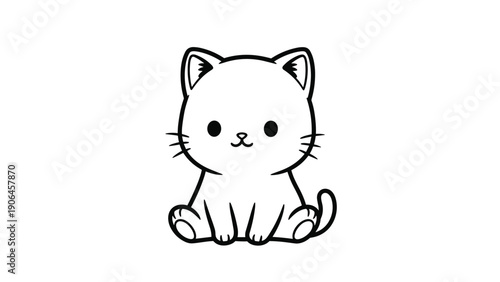 Cute minimalist line drawing of a small kitten sitting peacefully represents childhood innocence, pets, and simple animal art.
