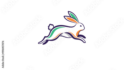 Dynamic rabbit logo in white with green and orange accents represents speed, agility, and modern brand identity design.