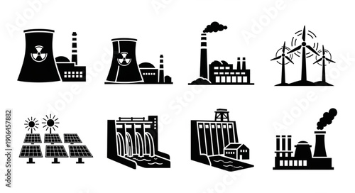 Collection of Industrial Power Generation Icons.