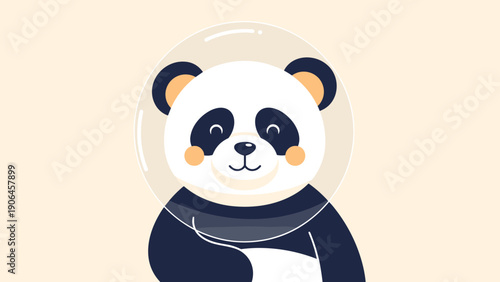Adorable panda bear wearing an astronaut glass helmet illustrates space exploration, cute animal characters, and whimsical fantasy.